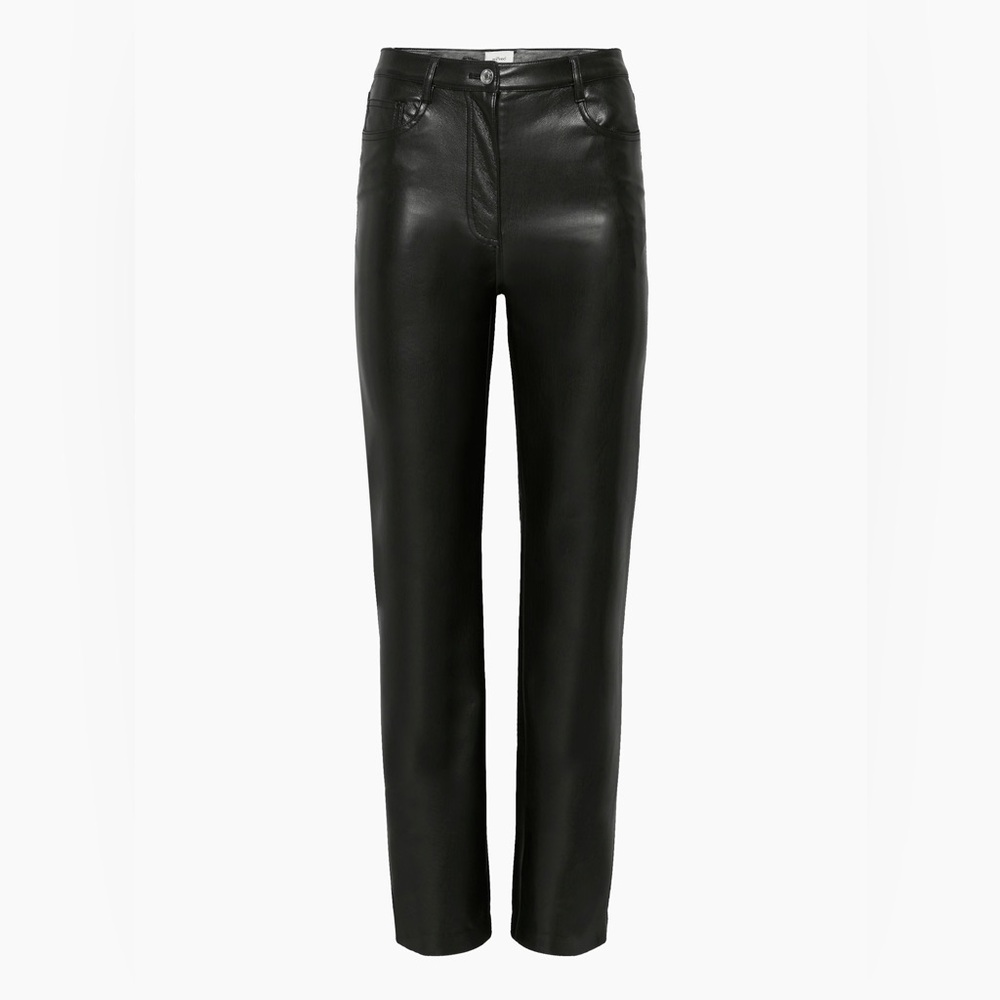 Aritzia Wilfred Melina Straight Leg Black Faux Leather Trousers